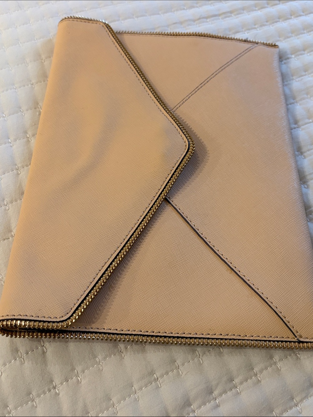 Rebecca Minkoff Leo Envelope Clutch Bag In Tan Leather Zipper Detailing - Picture 8 of 9